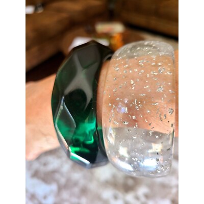CLEAR GREEN ACRYLIC Bangle Fall Bracelets Transparent Glitter Emerald Green Choi