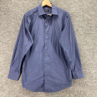 Marc Anthony Shirt Men 15 Blue Button Up Collared Long SLeeve Slim Fit Cotton