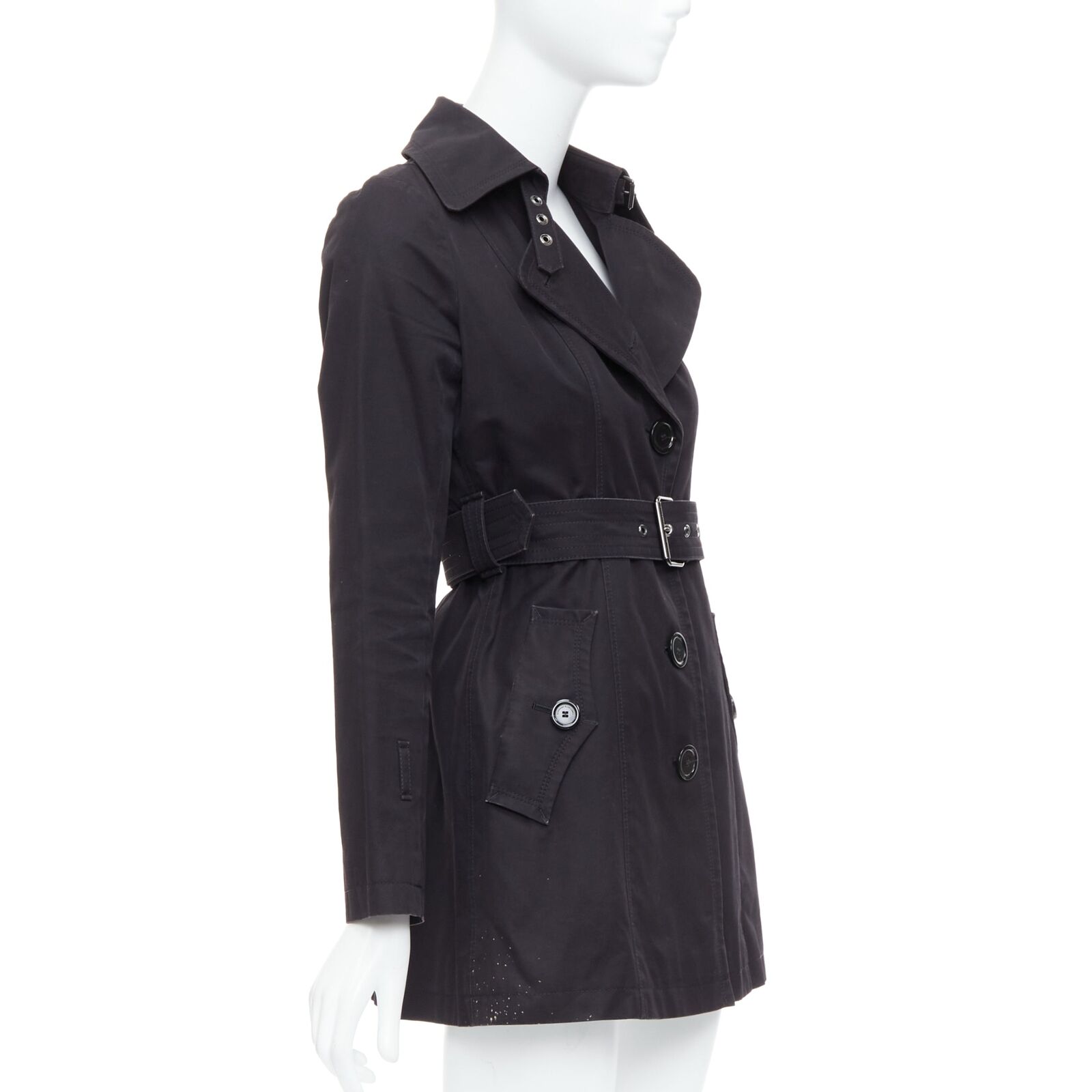 BURBERRY Blue Label black wool silver grommet belted short BURBERRY Blue Label black wool silver grommet belted short