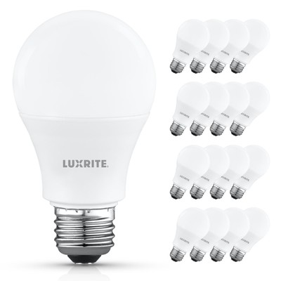 Luxrite A19 LED Light Bulb 9.5W=75W 3500K 1100LM E26 Damp Rated ETL 16-Pack