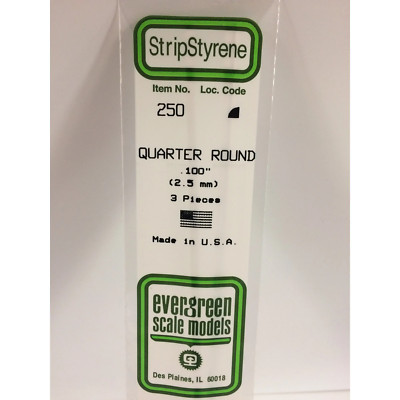 Evergreen 250 Styrene Plastic Quarter Round 0.100'' x 14'' (3)