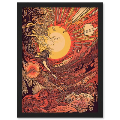 Venus Sunset Fantasy Landscape Illustration Framed Wall Art Picture Print A4
