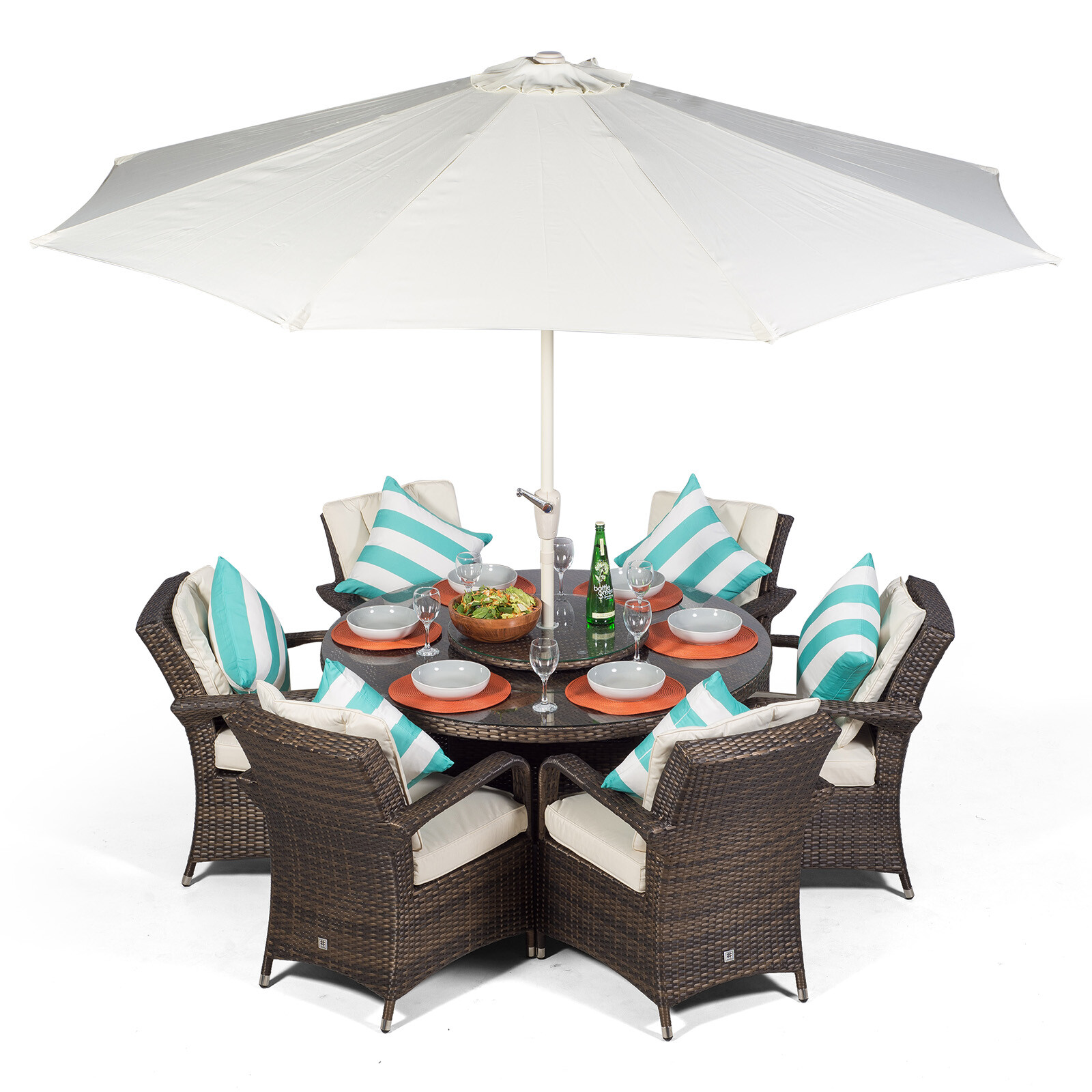 Arizona 6 Seater Round Rattan Garden Dining Table & Chairs Set Patio