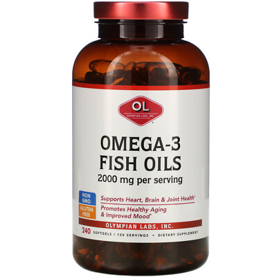 Olympian Labs Inc Omega-3 Fish Oils 2000 мг 240 мягких таблеток без глютена