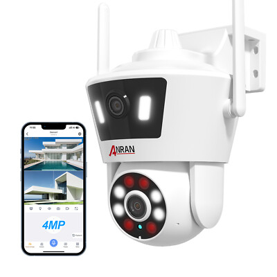 ANRAN Dual Lens Security Camera Wireless 4MP WiFi IP PTZ Home Outdoor Free APP