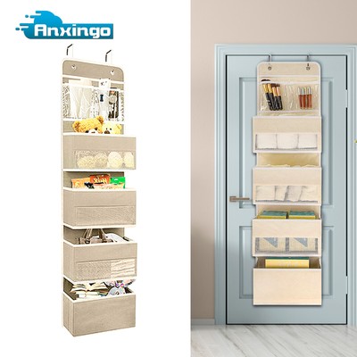 4+1 Shelf Over The Door Organizer Hanging Wall for Socks Cosmetics Sundrie Beige