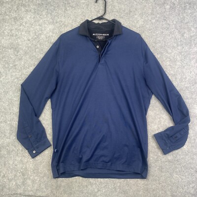 Mizzen+Main Polo Shirt Mens Medium Trim Stretch Long Sleeve Blue Performance