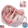 LOVEVOOK Travel Makeup Bag for Women, 2Pcs Set Puffer Waterproof Cosmetic Organizer, Large Capacity Pouch Open Flat Toiletry Bag with Divider and Handle, Portable Gift for Her, Pink