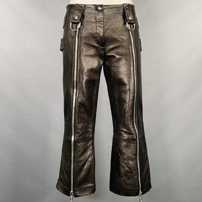 DOLCE & GABBANA SS2000 Size 6 Black Silver Leather Cropped Casual