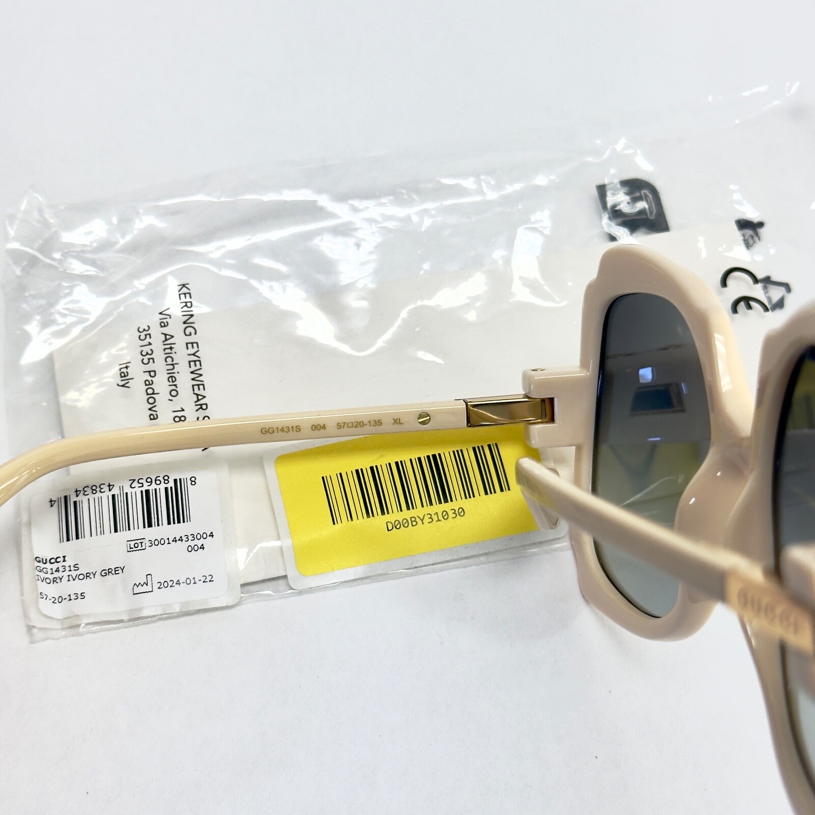 Pre-owned Gucci Ivory Grey 1431 Oversized Retro Gg1431s Sunglasses 004 Authentic In Gray