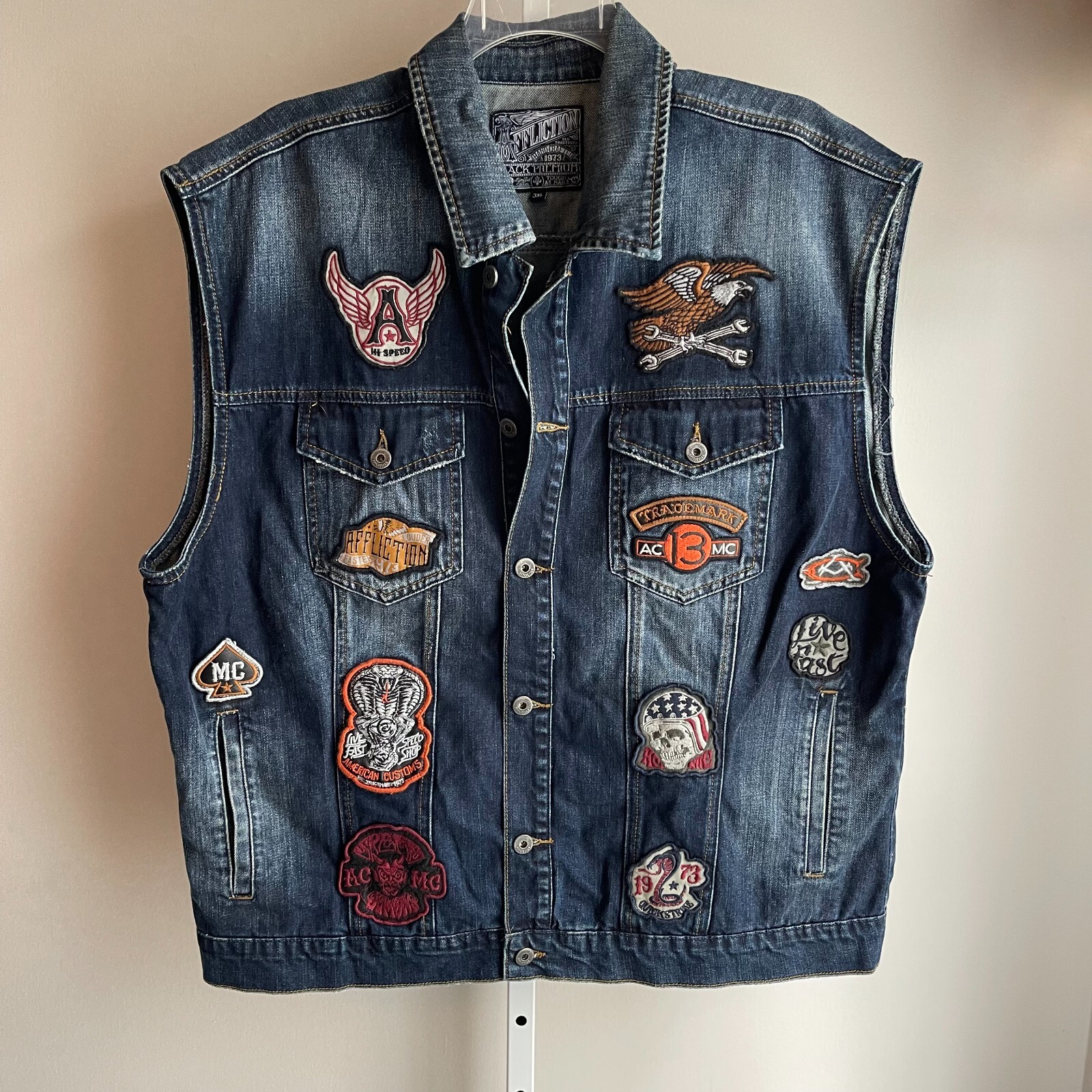 Affliction Black Premium Men's Size 3XL JUST RIGHT Denim Patch Vest Jacket XXXL