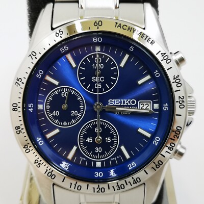 SEIKO SPIRIT SBTQ071 Blue Silver Chronograph Men's Watch New in Box