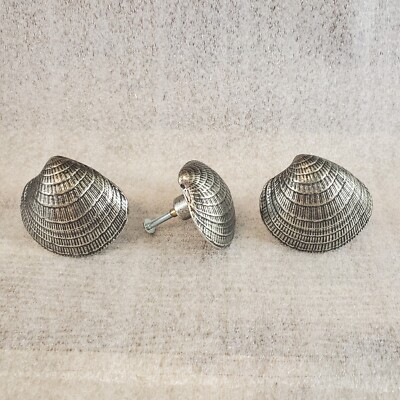 Set of 3 Anne at Home Pewter Sea Shell Cabinet Drawer Pulls Knob Handles Vtg