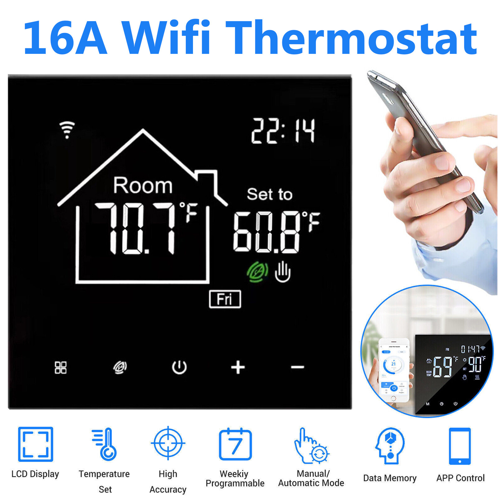 Programmable Wifi Wireless Room Sensor Digital App Control