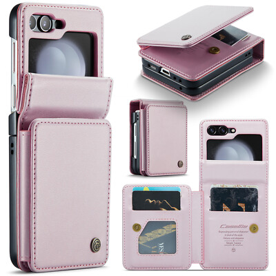 For Samsung Galaxy Z Flip 6/5/4/3 RFID Blocking Card Holder Leather Wallet Case