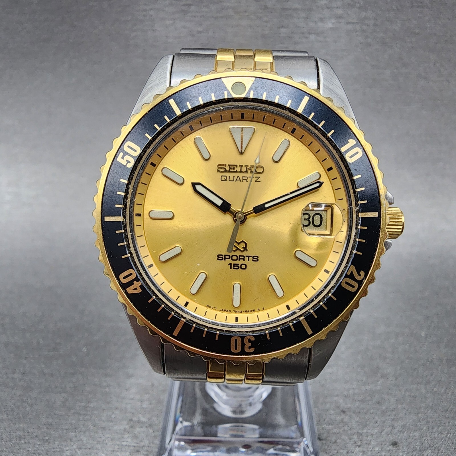 【ジャンク品】SEIKO スポーツ150 腕時計 7N42-6A0A Seiko Sports 150 Watch Men 40mm Gold Dial Two Tone Date 7n42