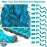 Olldag 10 PCS Teal Blue Hair Extensions, Curly Wavy Synthetic Hairpieces Clip in Rainbow Neon Party Highlights, Colorful Hair Accessories for Girls Women 17 inch (Teal Blue)