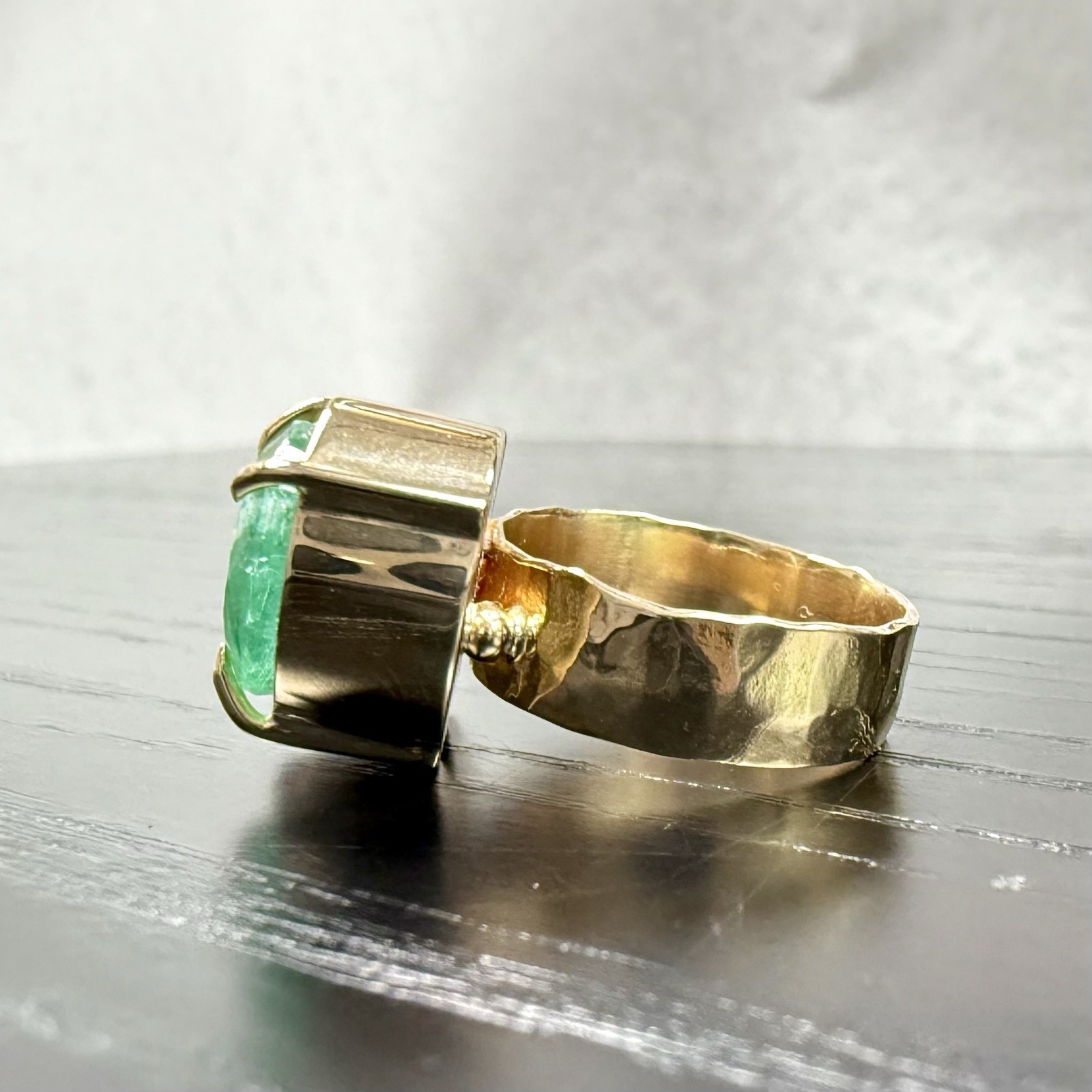 14k Yellow Gold Genuine Emerald & Pink Tourmaline Modernist Ring, New Size 6.5 - Picture 8 of 14