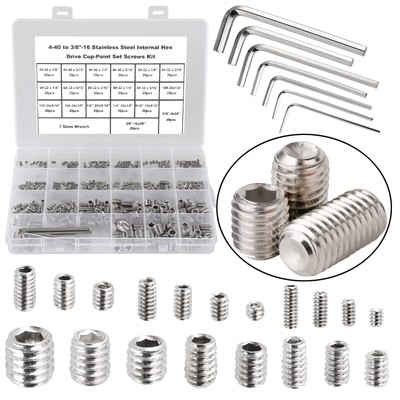 380pcs 19 Sizes #440 To 3/8''16 Unc Standard Sae Hex Socket Cup Point Set Screws 