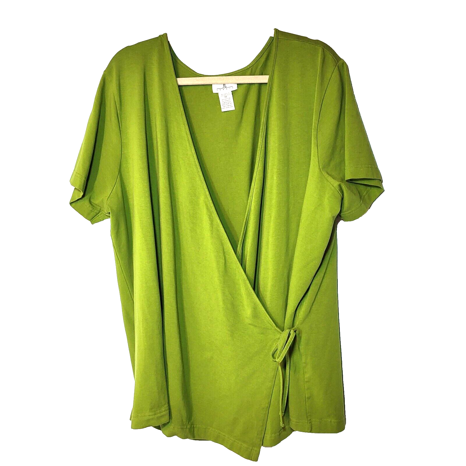 JL Studio Faux Wrap Lime Green Top Short Sleeve Tie Side