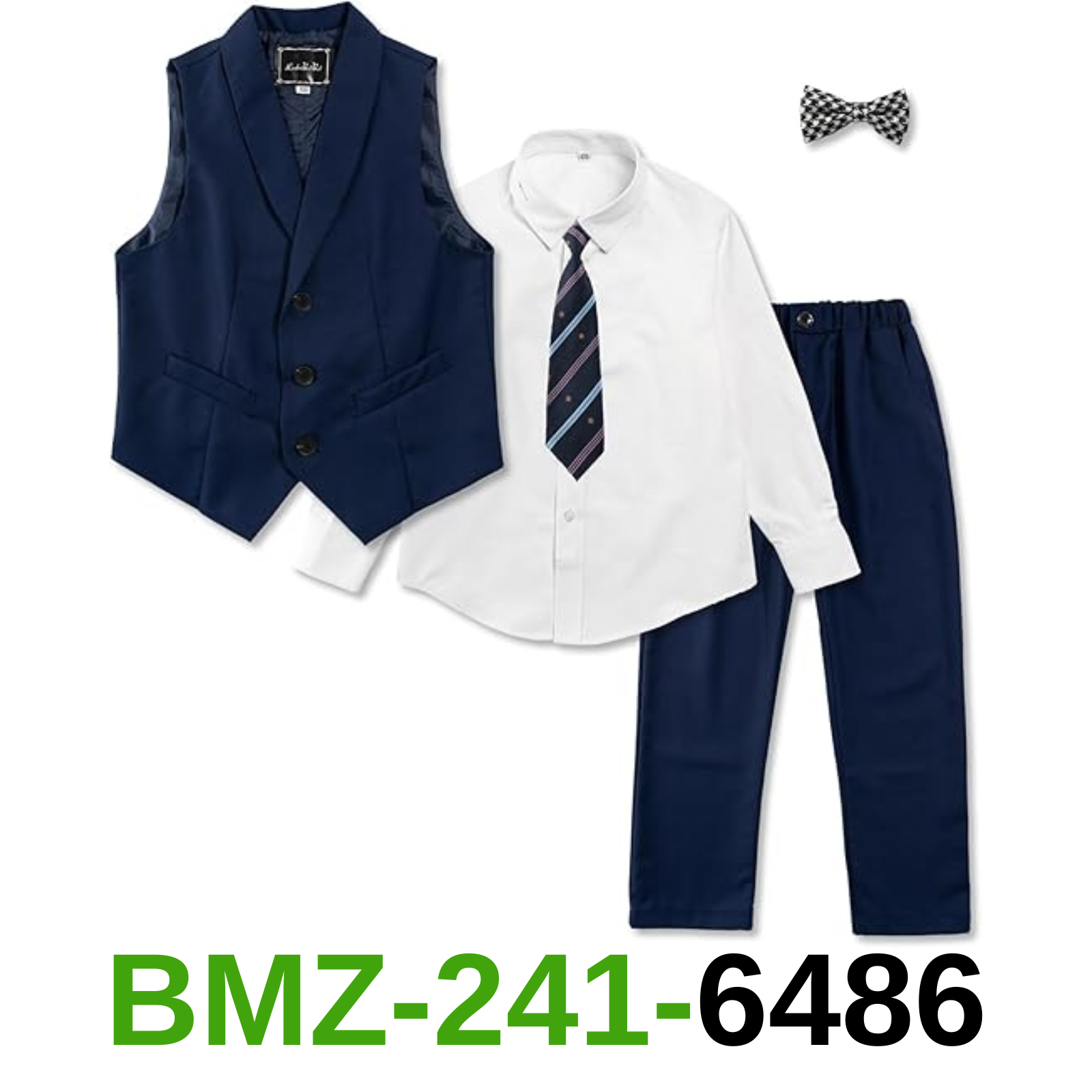LOLANTA Boys' Slim Fit Wedding Outfit Solid Vest, Pants, Shirts, Tie and Bow, 12