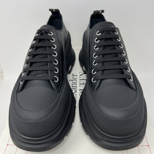 Pre-owned Alexander Mcqueen Men's Tread Slick Leather Sneakers Size 44 Eu / 11 Us Black