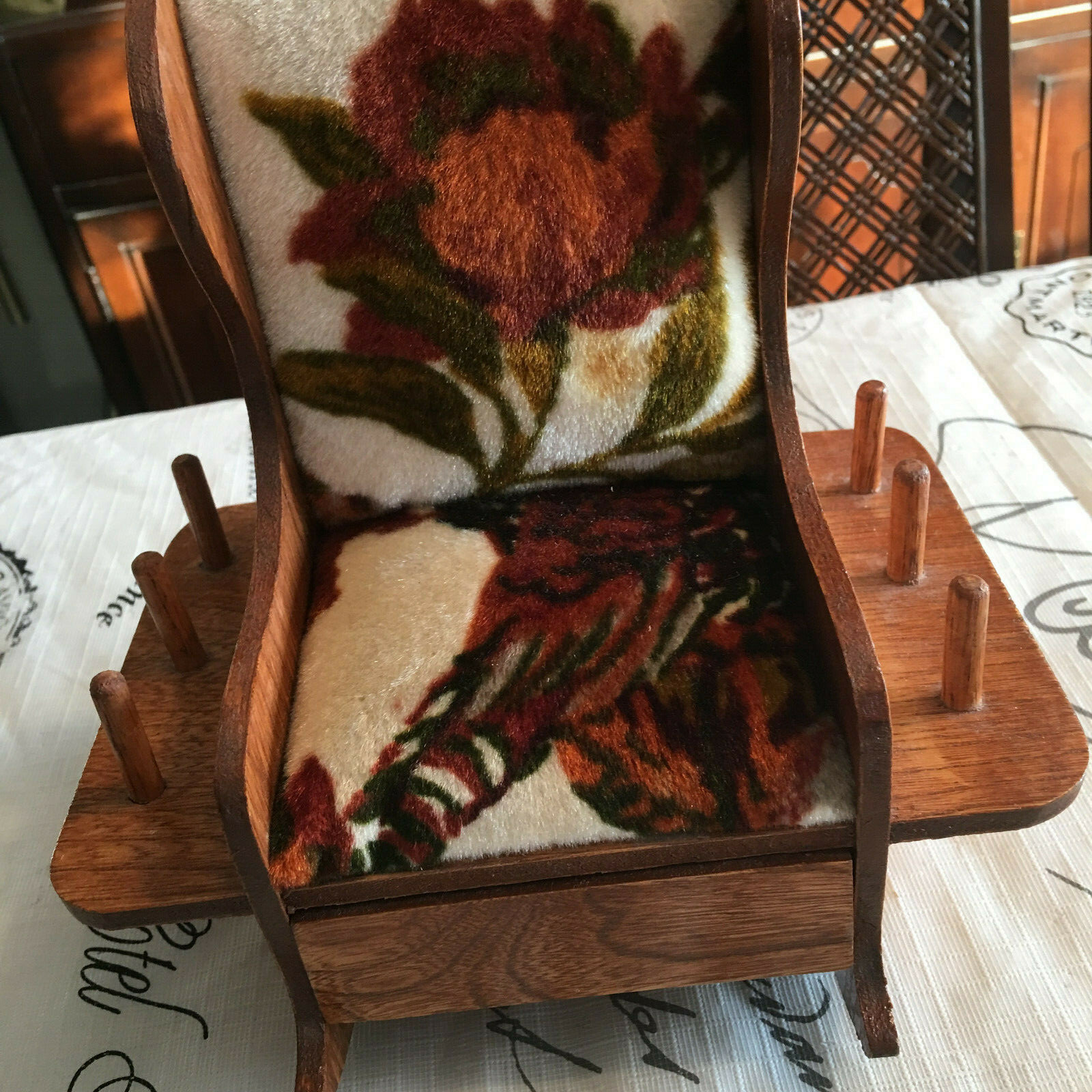 Vintage Pin Cushion Rocking Chair Handmade Thread Holder