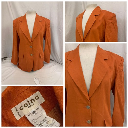 【冬バーゲン★特別送料無料！】 Colna Jacket Blazer Sz 4 Orange 100% Linen 2B Made In France ジャケット・アウター