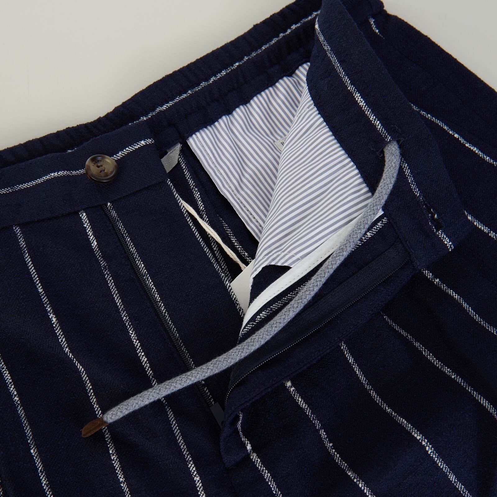 Pre-owned Brunello Cucinelli 1395$ Navy Chalk Stripe Bermuda Shorts - Drawstring, Pleats In Blue