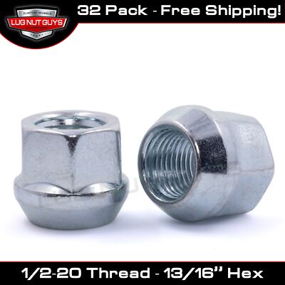 32 Lug Nuts Open End Bulge Acorn 1/2-20 Chrome 13/16 Hex