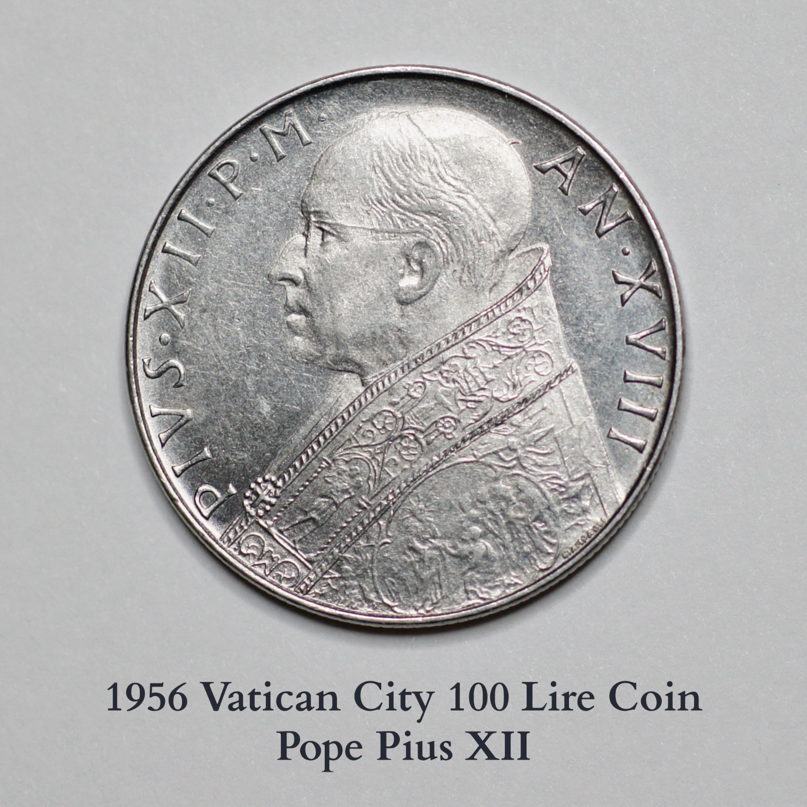 1956 Vatican City 100 Lire Coin - Pope Pius XII - Rare Collectible #105