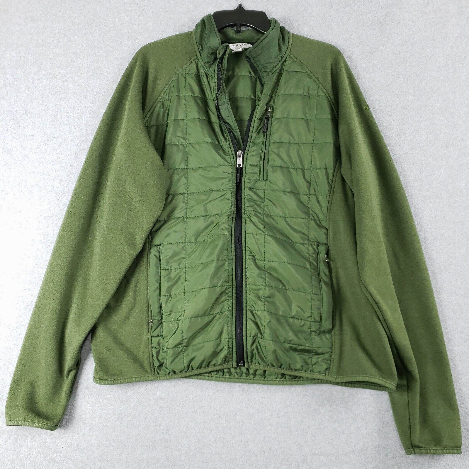 ORVIS Quilted Knit Jacket Navy Blue Full Zip Long Sleeves