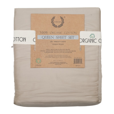 LaurelCrest 100% Organic Cotton Queen Sheet Set 350 Thread Count Sateen Weave