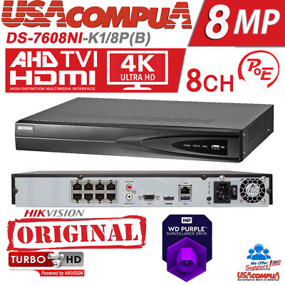 Hikvision 8CH NVR 8MP 4K 8CH PoE H.265+ 4KHDMI DS-7608NI-K1/8P-4T  4TB HARD DISK