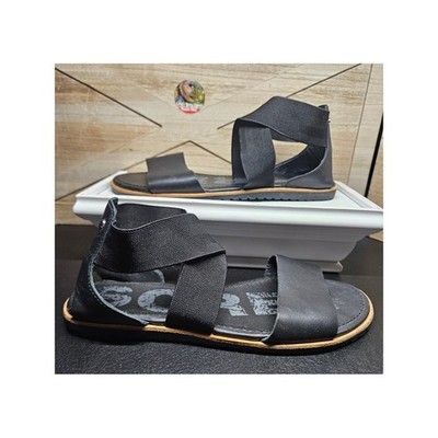 Sorel Sandals Women 8 Black Ella Leather Elastic Flat Minimalist NL2893-010 #728