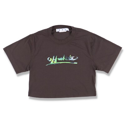 Off-White Brown Tie-Dye Signature Logo Cropped T-Shirt | Size M Relaxed fit FW22
