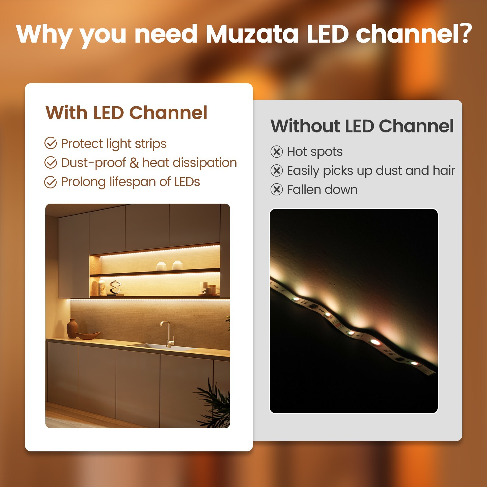 Muzata 10Pack 6.6FT/2M V-Shape LED Channel System with Milky White Cover V1SW