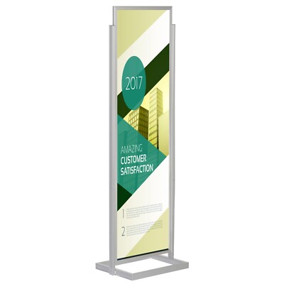 Metal Eco Info Board 22x69'' Slide-In Double Sided Floor Stand with PET Cover