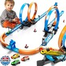 LILYBUDS Toy Car Track Set for Boys Kids Age 3-5 4-7 8-12, Long Race Tracks with 4 Action Loops and 4 High-Speed Slot Cars, 35+ Pieces of Race Track to Create Multiple Configurations