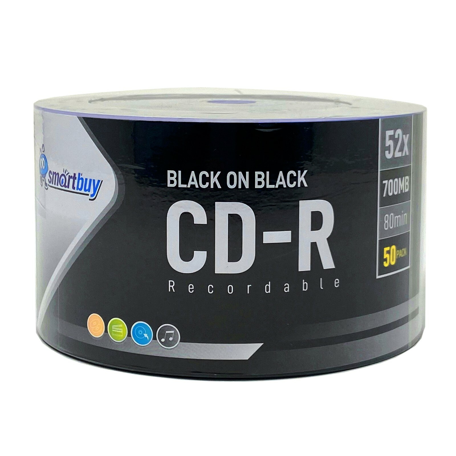 50 Smartbuy Black on Black CD-R 52X 700MB Double Side Black