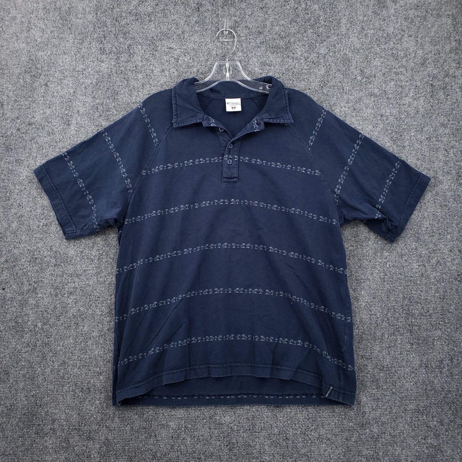 Columbia Polo Shirt Mens M Medium Blue Palm Tree Short Sleeves Travel Outdoor