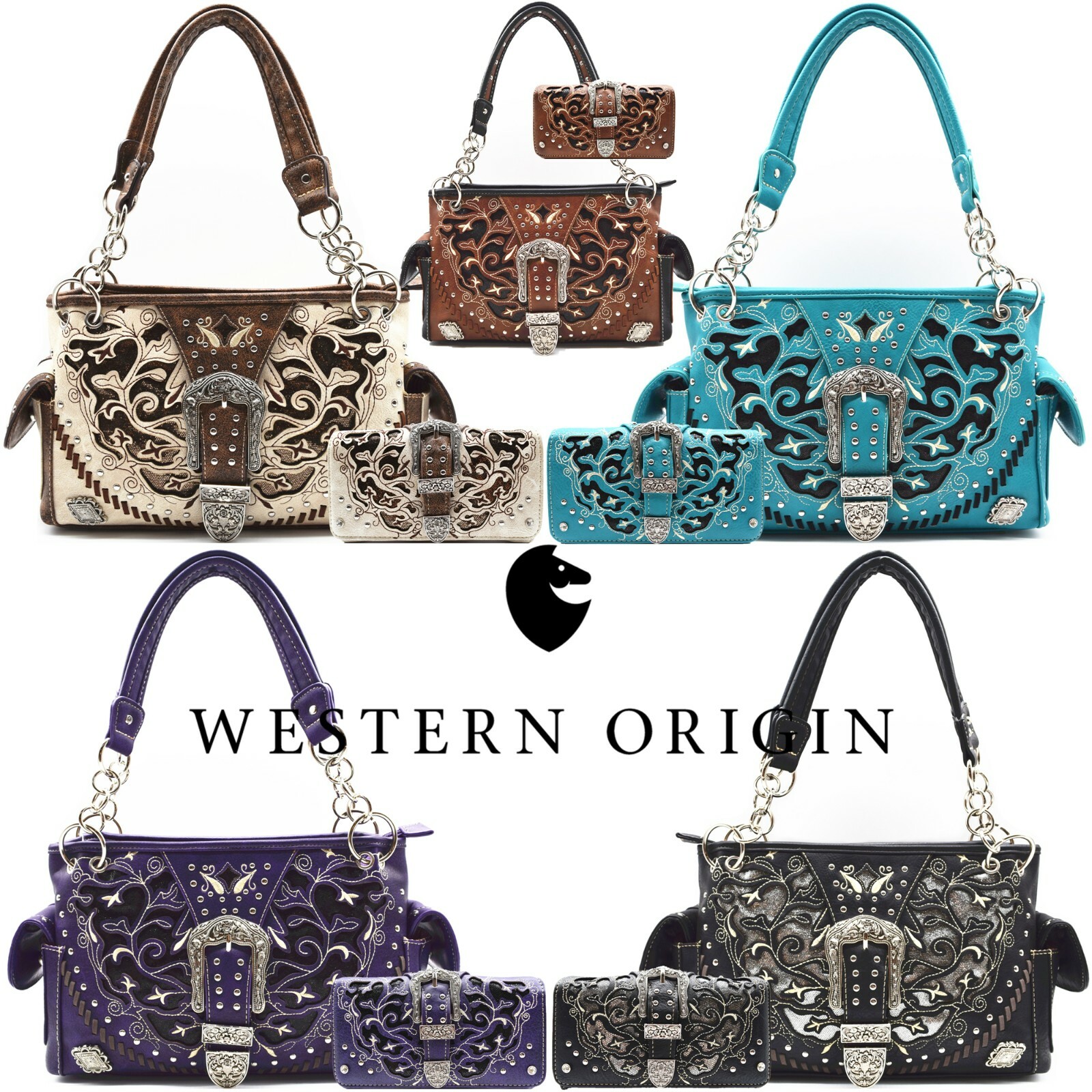 【in a row】Western Buckle Shoulder Bag Buckle Western Sequined Concealed Carry Purse Handbag Women