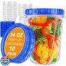 10 Pack 34oz Reusable Freezer Food Storage Containers with Twist Top Lids, Airtight Plastic Meal Prep Food Containers for Leftover Lunch Fruit Salad Oats, Clear Large Soup Container Microwave Safe