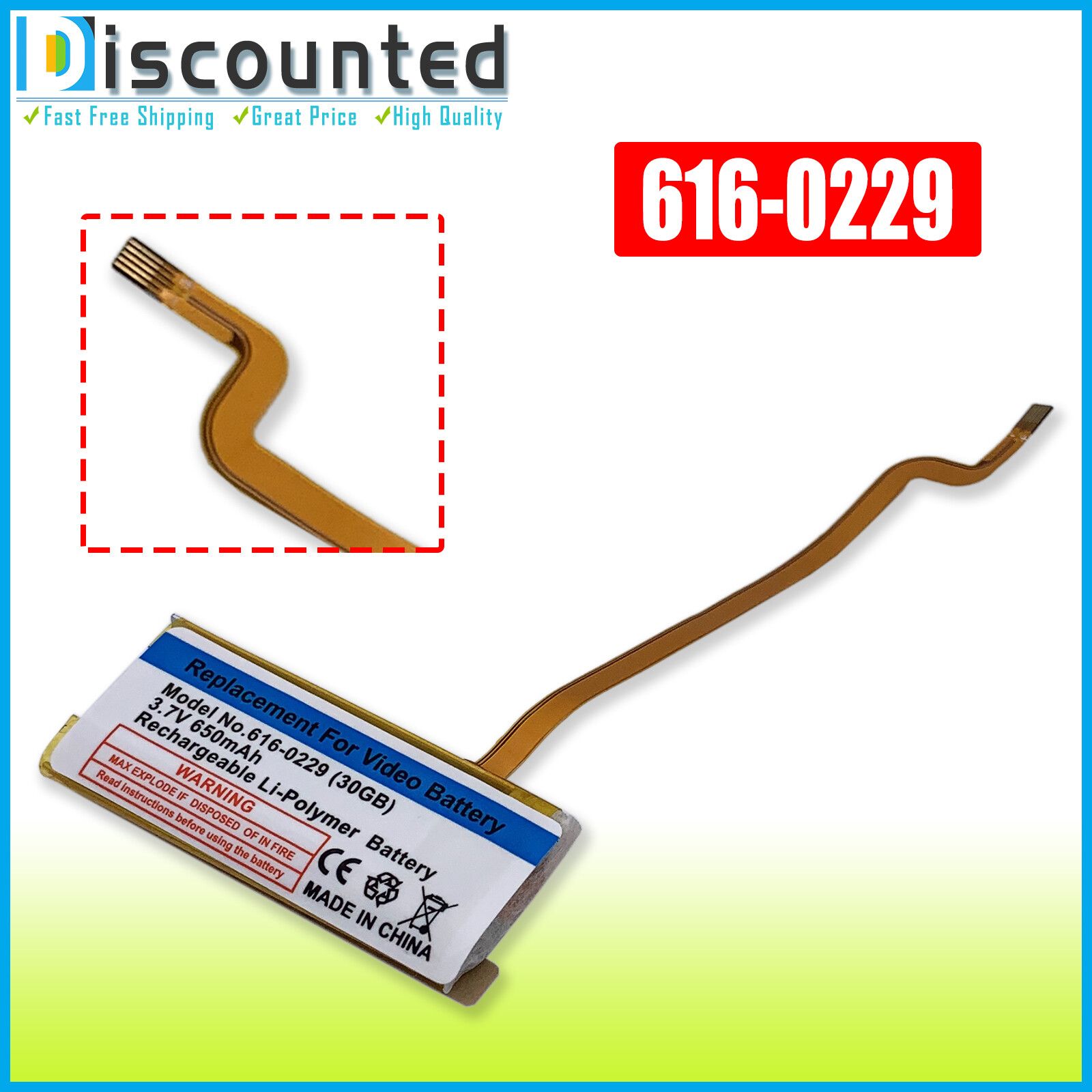 650mAh 3.7V Replacement Battery for iPod 5th 5.5th Generation Video 30GB A1136