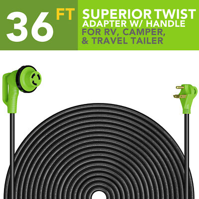 30AMP RV Power Cord 90 Degree Twist Locking 36' TT-30P to L5-30R Leisure Cords