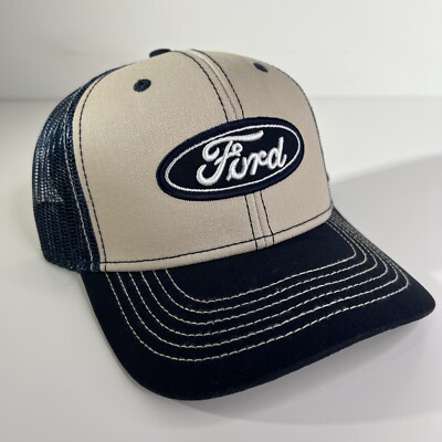 Ford Mesh Snap-Back Truckers Cap Hat Blue and Cream H3 Headwear 107208