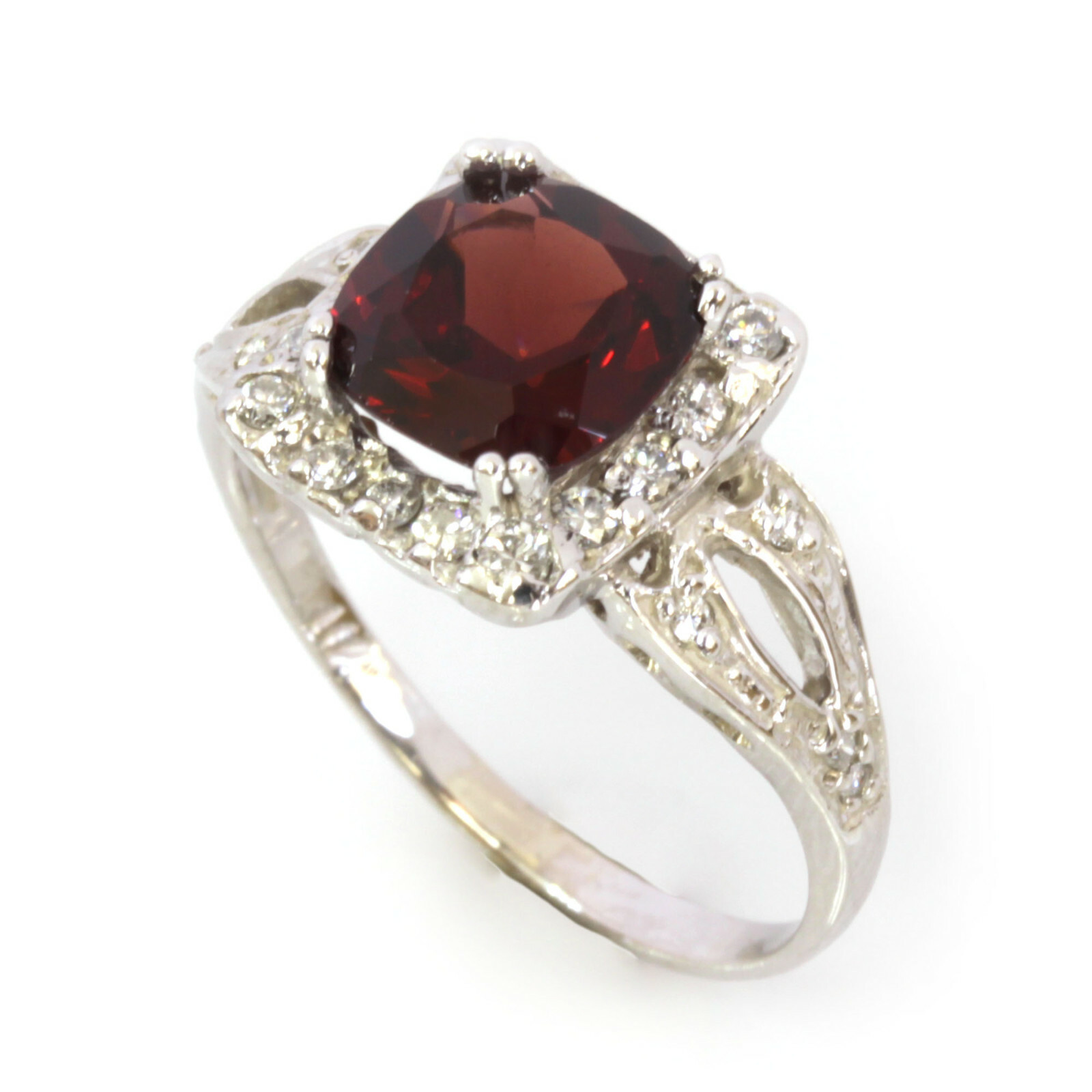 Pre-owned Jewelry By Arsa 2.6 Ctw Natural Red Garnet & Diamond Solid 14k White Gold Square Engagement Ring