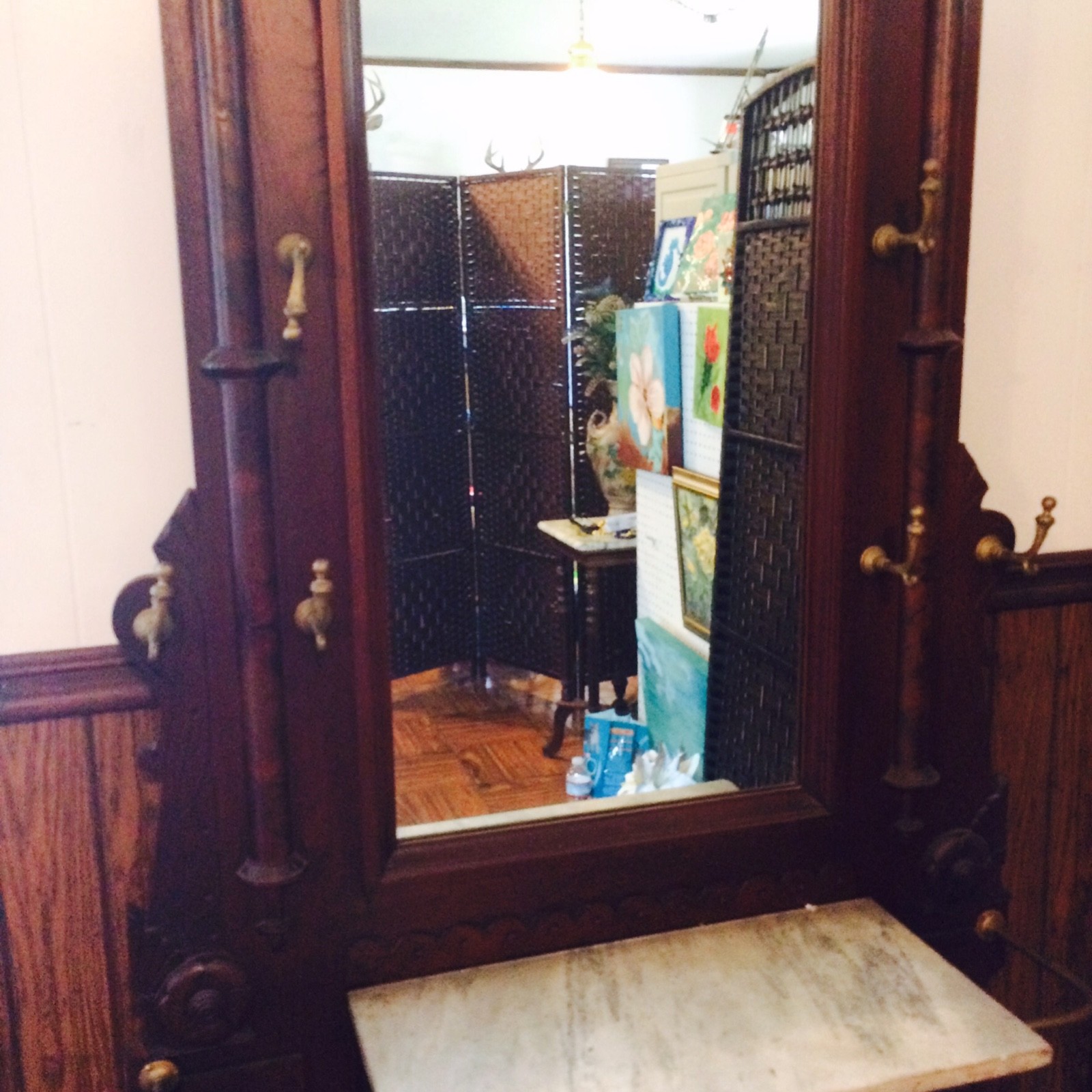 Regal Large Walnut Victorian Original Finish Marble Top Hall Tree Stand ~Ca.1870