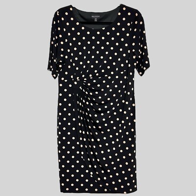 Connected Apparel Womens Dress Plus 22W Black Beige Polka Dot Faux Wrap Classic
