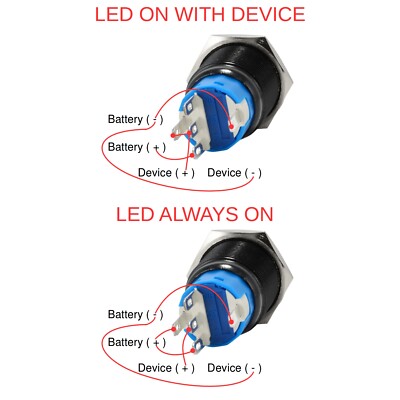 19mm Stainless Steel Latching Push Button Switch (Black with Blue LED)